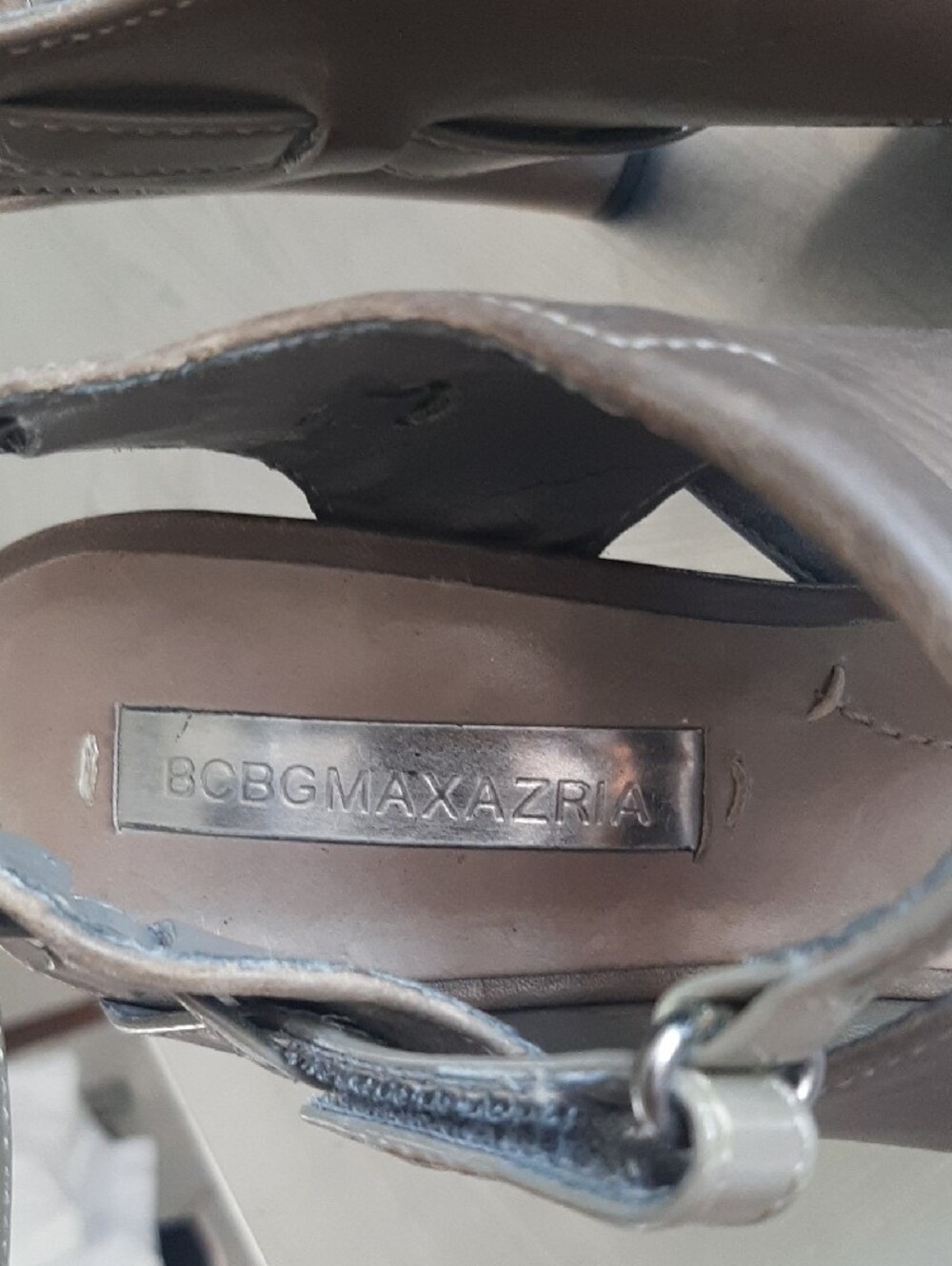 BCBGMaxAzria🤎LEATHER Taupe Open-Toe Block High Heel Ankle-Strap Sandals Sz 6B - Picture 3 of 10
